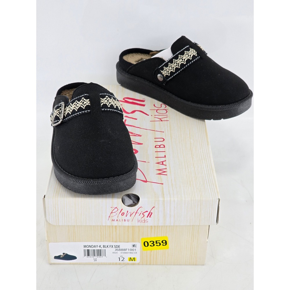 Blowfish Malibu Monday-K Clogs Kids Size 12 M Black Faux Suede Mules - New
